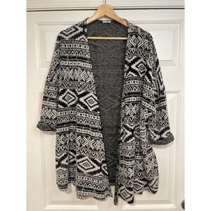 S Graphic Print Knit Cardigan Open‎ Front Ecote Relaxed Ruana Boho Sweater Layer